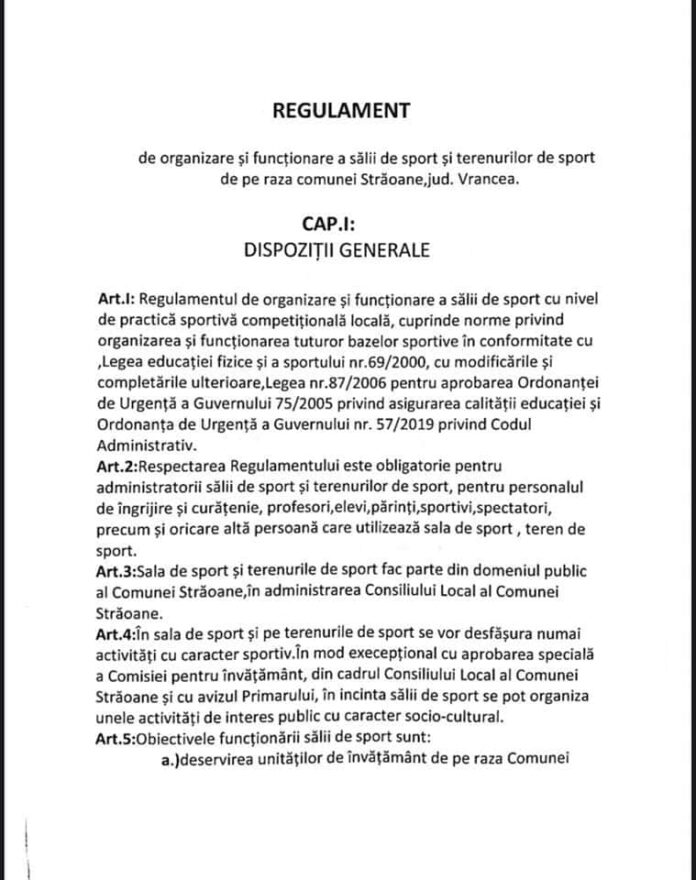 USR regulament sala sport straoane