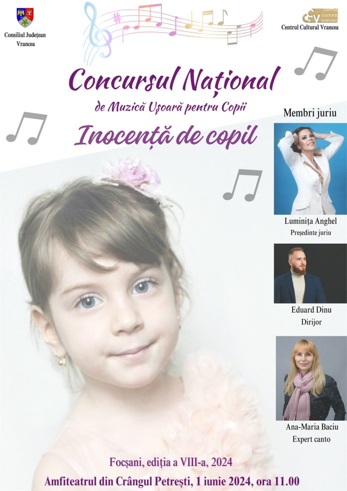Afiș Concursul Național de Muzică Ușoară pentru Copii 2024
