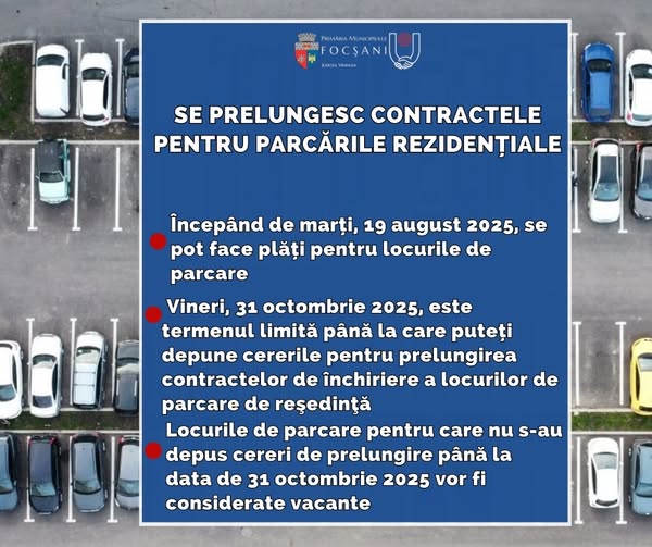 Prelungire contracte parcare Focsani 2025