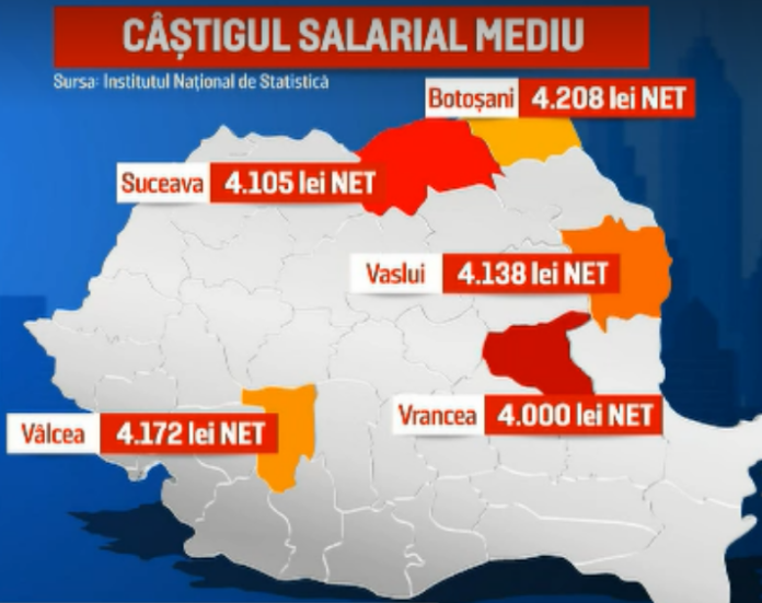 Harta Romaniei nivel salarii