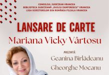 Mariana Vicky Vârtosu își lansează noul volum la Muzeul Vrancei, pe 7 octombrie