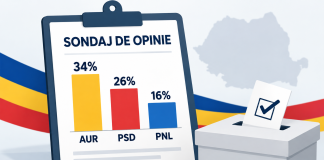 Sondaj CURS: AUR conduce cu 34%, PSD urcă la 26%, iar PNL scade la 16%