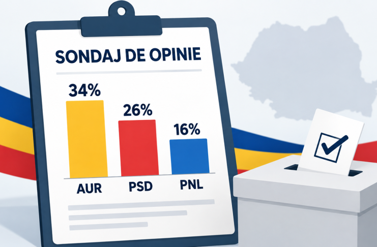 Sondaj CURS: AUR conduce cu 34%, PSD urcă la 26%, iar PNL scade la 16%