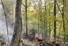 Echipajul cu dronă al ISU Vrancea participă la intervenția de la incendiul din Parcul Național Domogled